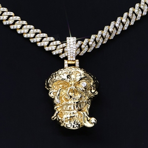 Colgante de calavera dorada para hombre en plata de ley 925 forma redonda Moissanite Diamond Hip Hop Bling Jewelry - Product Image 3