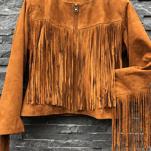 Chaqueta de Ante con Flecos Delanteros, Chaqueta Vintage de Cuero Vacuno Estilo Western, Chaqueta con Flecos y Borlas para Festival, Unisex - Product Image 2