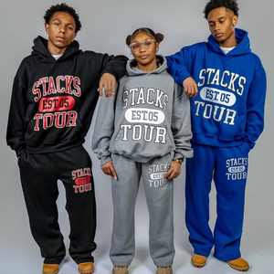 ชุดเสื้อฮู้ดและกางเกงจ็อกเกอร์โอเวอร์ไซส์สำหรับผู้ชายและผู้หญิงผ้านิ่มออกแบบโลโก้สี & ลายพิมพ์ได้และชุดวอร์ม - Product Image 1