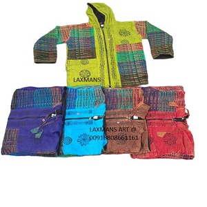 Algodón Nepalí Chaquetas de invierno Sudaderas India Cremallera Dye Patchwork Fleech con cuello con capucha - Product Image 1