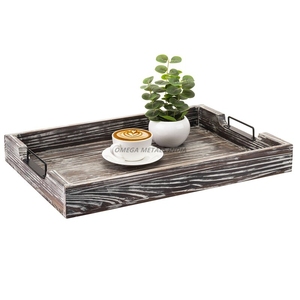 Élégant plateau de service rectangulaire noir avec poignées élégantes, parfait pour organiser des bougies et des plantes décoratives - Product Image 3