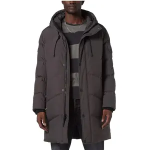 Most Demanding Men Customized Grey Colour Long Padded And Quilted Knee Length Parka Over Jacket With Hood And Pockets