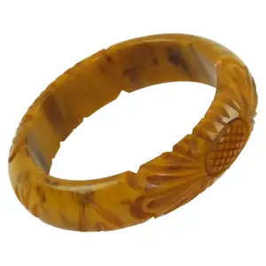 Bakeliet Gesneden Hars Armbanden Armband Banaan & Bruin Marmer Vintage Designer Meest Prachtige Sieraden