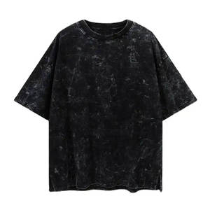 เสื้อยืดผู้ชายซักด้วยกรดแบบลำลองแขนสั้นทำจากโพลีเอสเตอร์/ ผ้าฝ้ายแบบสีทึบออกแบบโลโก้ได้ตามต้องการ - Product Image 1