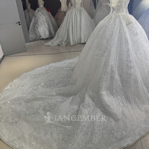 Dw0187 Nouvelle Robe de Mariée Romantique Style Palais à Manches Longues et Traîne Longue, Ornée de Paillettes Brillantes Jancemebr - Product Image 4