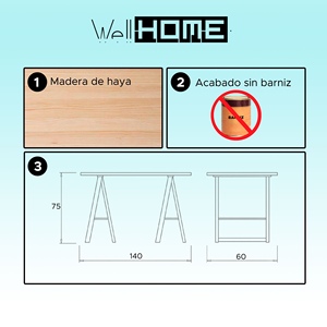 Kit de tapa para mesas de comedor WELL HOME con dos caballetes - Product Image 2