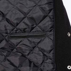 Chaquetas Varsity Letterman Personalizadas al por Mayor, Económicas, con Mangas de Cuero Vacuno Blanco Genuino, Lana Negra Oscura, Parches Largos - Product Image 3