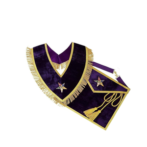 Delantal y cuello masónico OES bordado a mano Worthy Patron/Matron-Terciopelo púrpura - Product Image 3