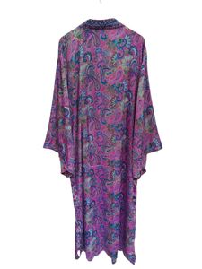 ชุดใส่ในเลานจ์ชุดกิโมโนผ้าไหมยาวถึงข้อเท้าชุดคลุมหลายสีชุดกลางคืนชุดคลุมชุดอินเดียวินเทจผ้าไหมส่าหรีสไตล์วินเทจ - Product Image 4