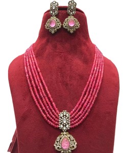 Conjunto de collar Polki de diseñador victoriano, pendientes hechos a mano, joyería nupcial de latón pulido para boda, fiesta de compromiso, celebración - Product Image 1