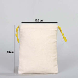 ถุงผ้ารูดสีเหลือง ขนาด 6 กว้าง x 8 สูง ซม. ใช้ซ้ำได้ เป็นมิตรกับสิ่งแวดล้อม ปักโลโก้ ผ้าฝ้ายออร์แกนิค สำหรับงานฝีมือและของแจก - Product Image 2