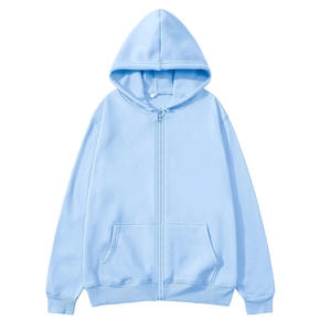 Vente chaude Personnalisé Sans Cordon Quantité En Vrac Fermeture Éclair Hoodies Blanc Plaine Surdimensionné Polaire Zip up Fit Boxy Hoodie - Product Image 3