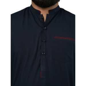 Camisa Casual Azul Marino para Hombre Nadeem Kurta A-8, Técnica de Teñido Liso - Product Image 4