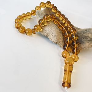 Misbaha en ambre baltique naturel, chapelet en ambre couleur cognac, perles couleur thé - Product Image 5