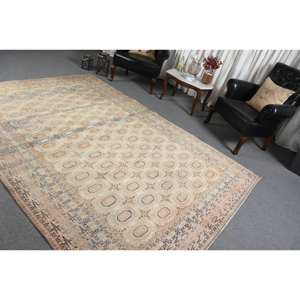 พรมขนสัตว์ลายเย็บปะสีส้มสีเบจคลาสสิกพรมปูพื้นพื้นที่แบบตุรกีขนาด6.6X9.5ฟุตสำหรับการใช้ชีวิตในบ้านทรงสี่เหลี่ยมผืนผ้าห้องโถง - Product Image 4