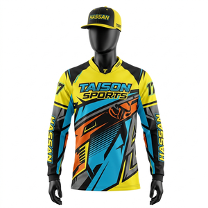 เสื้อเจอร์ซีย์มอเตอร์ครอสผู้ชาย 140 GSM ผ้าโพลีเอสเตอร์ตาข่าย ระบายอากาศได้ดี สีน้ำเงินดำ ดีไซน์แผงสี  ลายพิมพ์แบบซับลิเมชั่น  โลโก้สั่งทำได้  ทรงสำหรับแข่งรถ - Product Image 4
