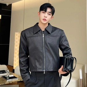 Factory-Made Custom Korean Fashion Turn-Down Collar Zipper Men's <b>Short</b> Coats New Spring Trendy Real Full Grain Sheep Skin - Product Image 5