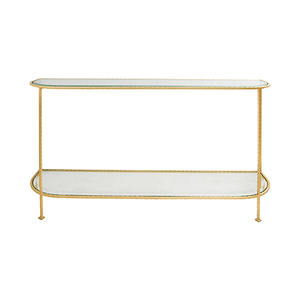 Consola de pared de lujo de dos niveles de metal de hierro moderno de lujo Mesa auxiliar con parte superior e inferior de vidrio en gran oferta Diseño de nueva tendencia de lujo - Product Image 2
