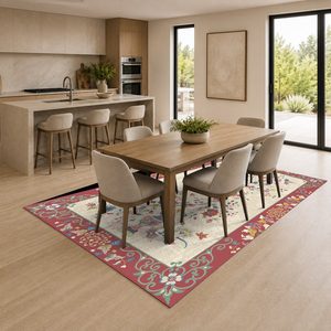 Alfombra de chenilla lavable a máquina con estampado digital tradicional anatólico en terracota dorado, antideslizante, modelo LXDP-0379 de RUGS DEPOT, venta al por mayor. - Product Image 4