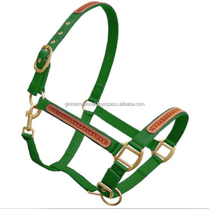 Licou cheval en nylon coloré de haute qualité, licou cheval en nylon personnalisé avec superposition en cuir marron - Product Image 1