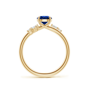 Anillo de Compromiso de Oro Sólido de 14K con Zafiro Azul de Corte Redondo de 6MM y 1 Quilate con Detalles de Diamantes Naturales Certificados de Varias Formas, Joyería Fina - Product Image 3
