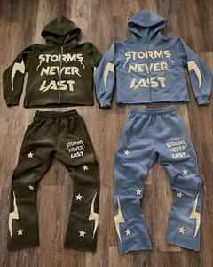 Conjunto de Sudadera con Capucha y Pantalones Deportivos al por Mayor, Chándales para Hombre, Estampado Puff Personalizado, Conjunto de Sudadera con Capucha y Pantalones Deportivos Anchos - Product Image 5