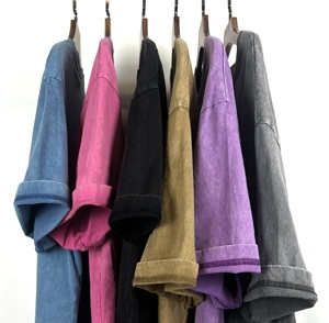 เสื้อยืดผ้าฝ้าย100% ของผู้ชายใส่ซักลายโลโก้สไตล์วินเทจสีจางโอเวอร์ไซส์ - Product Image 3