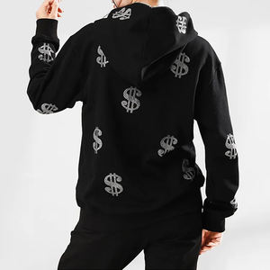 Custom Made Rhinestone Hoodie Streetwear Full Face Zip up Dollar Style Cotton Fleece Sudaderas con capucha de los hombres - Product Image 3