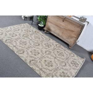 Vintage 3.9x7.1ft Beige Brown Wool <b>Rug</b> Handmade Classic Turkish Style Patchwork Rectangle with Latex Backing for <b>Bedside</b> - Product Image 4