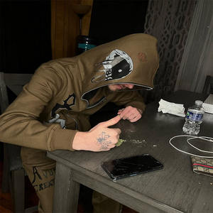 Conjunto de Pantalones y Sudadera con Capucha de Algodón Grueso para Hombre, Estilo Urbano, Sudadera Corta Holgada con Estampado y Pantalones Acampanados - Product Image 5