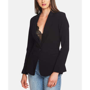 Blazer Nero da Donna Monopetto in Crepe Elasticizzato con Ricami a Quadri e Stampe, Decorazioni in Paillettes - Product Image 5