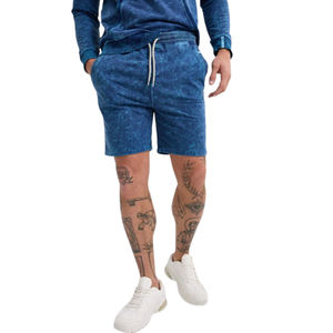 Pantalones cortos unisex de lavado ácido en gris de lana de algodón pesado estilo Vintage Raw Edge Gym Fitness Run Shorts para hombres - Product Image 6