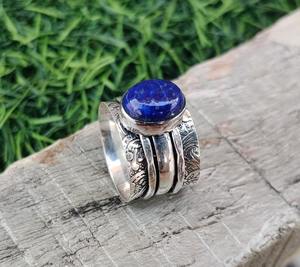 Joyería de piedras preciosas de lapislázuli para mujer, anillo de estilo bohemio de plata, joyería de plata de ley 925, anillo hecho a mano de tendencia, Regalo para mamá - Product Image 4