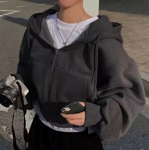 Ropa de calle de moda sudaderas con capucha de mujer 100% algodón invierno Crop Fleece cuello con capucha mujeres Crop Hoodies y sudadera de moda - Product Image 4