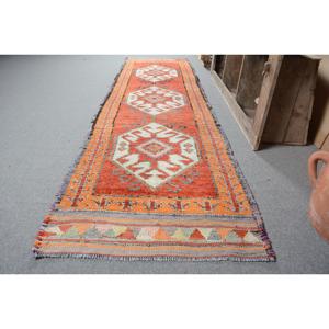 Turkish Vintage Rug, 3.1x11.4 ft <b>Runner</b> Rug, <b>Red</b> Herki Camouflage Rug - Product Image 2
