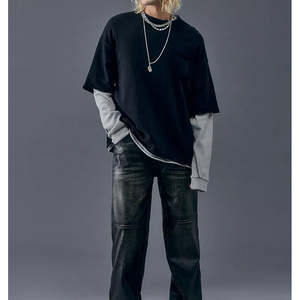 Oversize T Shirt Custom Print T Shirt Knit <b>Top</b> <b>Thermal</b> Double Layer Double Layer Sleeve T Shirt for <b>Men</b> - Product Image 2