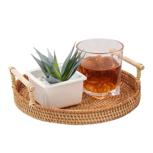 Panier décoratif en osier personnalisable de haute qualité plateau en jonc de mer avec poignées de fleurs plateau de service tissé à la main Type de rotin du Vietnam - Product Image 5