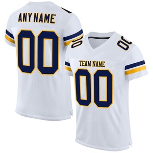 Maillot de football personnalisé, uniforme de football de qualité supérieure | Fabricant EM&ODM, maillot de football authentique personnalisé blanc marine-or en maille - Product Image 1