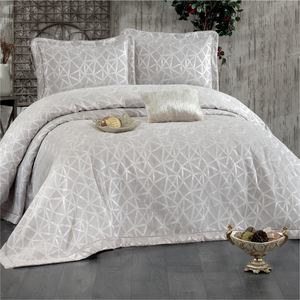 ผ้าคลุมเตียงกูซิด รุ่น ELIZ สีสโตน 4 ชิ้น คลาสสิค ผลิตจากผ้าเชนิลล์ 100% ทอลายทาง ย้อมเส้นด้าย ซักได้ ป้องกันไรฝุ่น ป้องกันการดึงขาด - Product Image 1