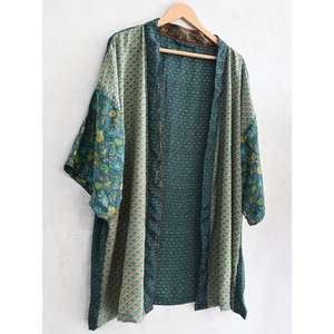 Kimono de Seda Estilo Boho, Talla Grande, Cuello en V, Manga Corta, Transpirable, Estampado Floral, Hecho a Mano, Ropa Casual para Estar en Casa - Product Image 2