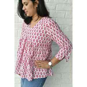 Top Corto de Algodón Popelina Rojo para Mujer, Estampado Floral, Logotipo Bordado a Mano, Ropa de Oficina y Casual, Talla XL - Product Image 4