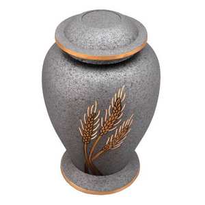 Urnes de crémation pour adultes en laiton de haute qualité avec gravure de blé urnes funéraires en métal fini marbre or et gris pour cendres humaines - Product Image 1