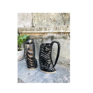 Handcrafted Viking <b>Tankard</b> Drinking Horn Mug Natural Buffalo Horn Mug Viking Dining India Handicraft <b>Wood</b> Base - Product Image 1