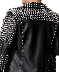 Chaquetas de cuero PU con tachuelas plateadas personalizadas para hombre, abrigo de cuero para motocicleta con diamantes de imitación, chaqueta para motocicleta de calle para hombre - Product Image 3