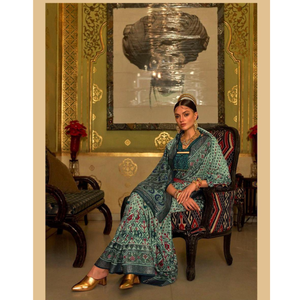 Lancement du nouveau design Mangalkari Smoothy Printed Patola Silk avec Designer Border Saree au prix de gros - Product Image 1