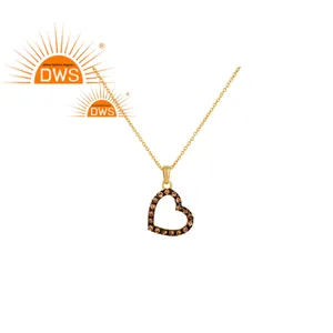Handgemachte Sterling Silber vergoldet Spess artite Granat Edelstein Herz Design Anhänger Halskette Demi Fine Jewelry Hersteller