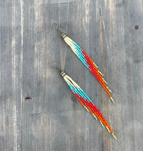 Pendientes de flecos de cuentas, Pendientes de cuentas de semillas, Pendientes colgantes largos, Pendientes de estilo bohemio - Product Image 1