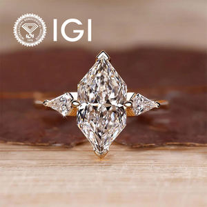 แหวนหมั้นเพชรแบบกำหนดเอง1.3 CT Marquise CUT IGI แหวนแต่งงานชุบทองเงินและทองได้รับการรับรองในห้องปฏิบัติการ - Product Image 1