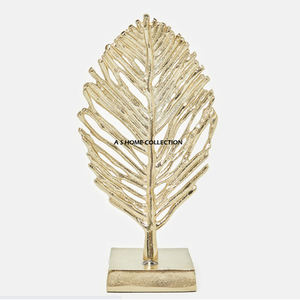 Sculpture en métal d'aluminium plaqué or, design feuille de ginkgo, ornement pour salon, accent, décoration d'intérieur antique - Product Image 1
