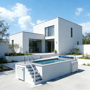 Piscine en fibre de verre durable, terrasse en bois, mosaïque pour l'extérieur, utilisation familiale et pour enfants, personnalisable, garantie 30 ans - Product Image 2